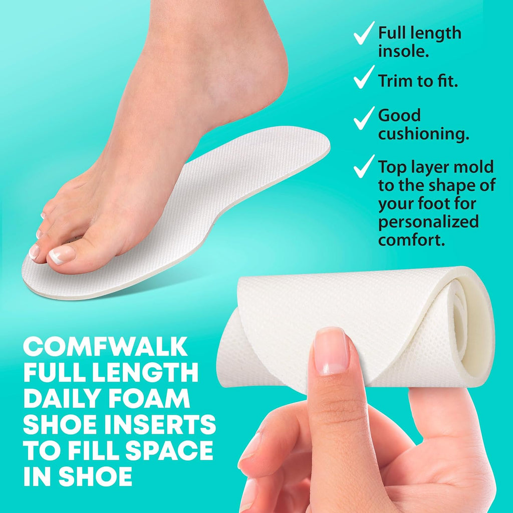 Comfwalk Shoe Filler Insert - Full Length Daily Latex Foam Shoe Inserts